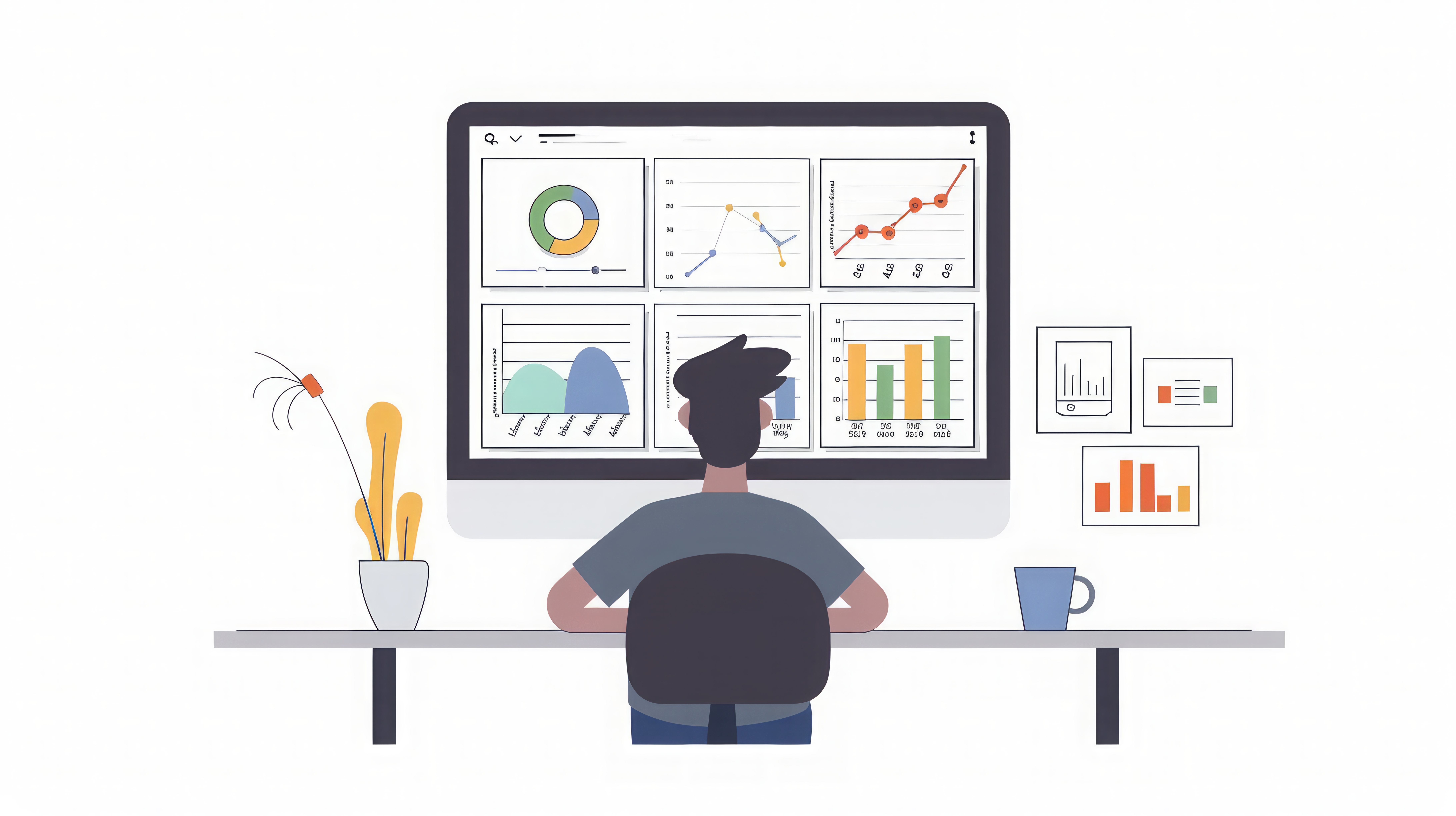 Young scholar looking at data display, concept of data analysis